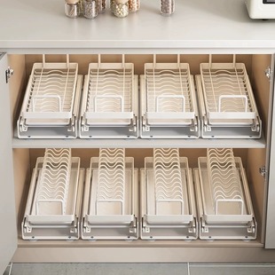厨房抽拉碗碟架橱柜内拉，篮碗架抽屉式分层放碗盘子收纳沥水置物架