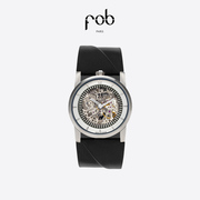 fob手表r413新经典(新经典)白银色(白银色)镂空表盘，皮革表带进口机械腕表女