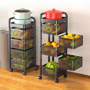 四季沐歌厨房蔬菜置物架，收纳筐多功能移动旋转菜篮子放果蔬置物架
