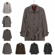 vintage古着孤品复古女装日本制羊毛呢长大衣，人字呢粗花呢英伦风