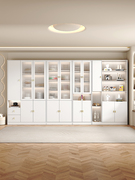 白色书柜现代简约防尘带玻璃门展示柜家用客厅整墙法式奶油风储物