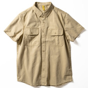 男士短袖衬衫夏季薄款纯棉，工装上衣青年，日系复古纯色修身半袖衬衣