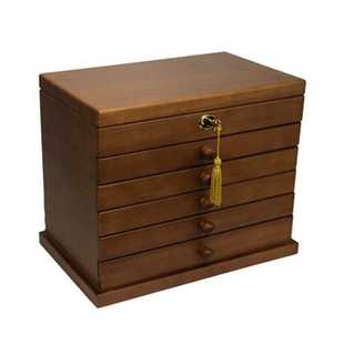 首饰盒木质实木收纳盒带锁大容量超大中式多层风家用饰品盒亚马逊