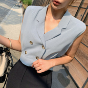 韩版无袖外套女短款女装2022夏装韩范小众上衣外套时尚马甲