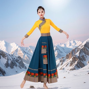 藏族舞蹈演出服装，女成人艺考广场舞，服装套装大摆半身长裙西藏