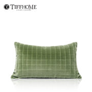 现代简约轻奢样板房沙发靠垫设计师抱枕橄榄绿绗缝格子长腰枕靠垫