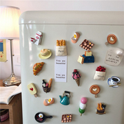 ins冰箱贴创意3d立体磁贴食物，磁性可爱装饰下午茶留言板磁吸铁石