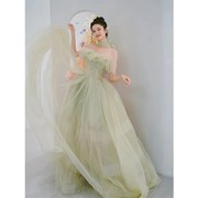 绿色晚礼服女2023高级感法式在逃公主风成人，礼敬酒服新娘婚纱