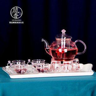 家用耐高温玻璃茶具套装，花茶壶泡红茶器，蜡烛加热茶杯英式下午茶壶