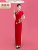 澳曼琳红色走秀旗袍2024表演高端中国风中老年修身显瘦演出服