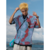 a024夏季短袖衬衫男扎染，格子多巴胺潮流，旅游度假海边半袖衬衣