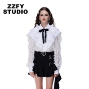 ZZFY STUDIO春秋装白色蕾丝打底上衣复古领结原创通勤衬衣女