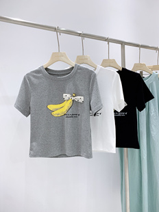 韩国东大门 设计感香蕉图案短袖t恤女宽松显瘦上衣棉料打底衫减龄