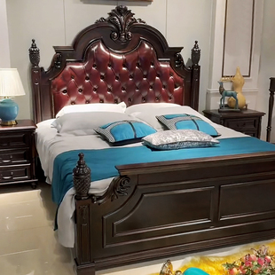 美式实木床主卧1.8米双人，真皮床都是软包婚床别墅高端轻奢主人床