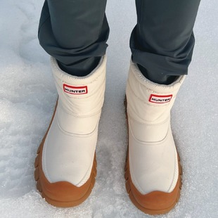 Hunter女鞋棉鞋秋冬款保暖防寒防泼水时尚雪地靴防滑御寒白棕短靴