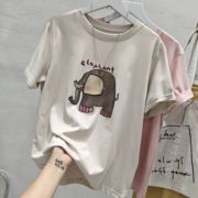 韩系高品刺绣卡通大象印花短袖，t恤女2024夏季洋气减龄半袖上衣潮