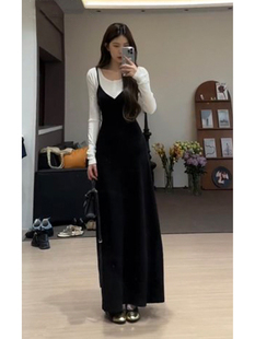 舒胡蕾 黑白格调丨长袖打底衫时尚设计收腰长款连衣裙气质套装