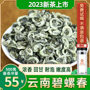 云南绿茶2023新茶碧螺春特级浓香型，云雾高山茶叶炒青绿茶散茶500g