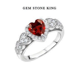 gsk红石榴石戒指女925银，心形指环彩色宝石本命年ruby红