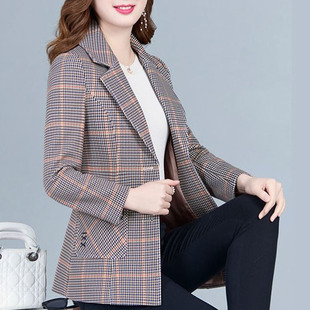 格子小西服女装春季2024韩版修身洋气百搭收腰时尚小西装外套