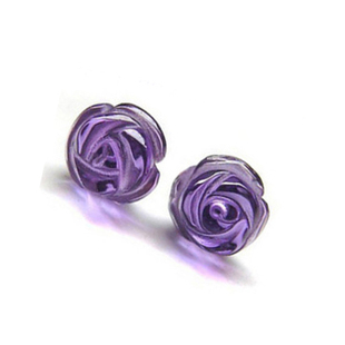 天然紫水晶玫瑰花耳钉，紫水晶玫瑰花耳坠，玫瑰花耳饰925银耳钉