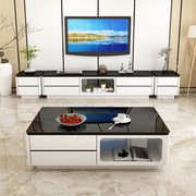简约现代大理石烤漆茶几电视柜组合黑白色钢化玻璃客厅卧室小户型