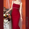 巷里法式复古红色吊带连衣裙，赫本性感修身显瘦轻奢气质小礼服长裙