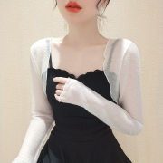 吊带裙披肩外搭女长袖雪纺防晒罩衫木耳边夏季薄款透明小开衫上衣
