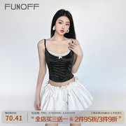 FUNOFF 波尔卡点#法式蕾丝拼接蝴蝶结吊带背心复古可调节肩带上衣