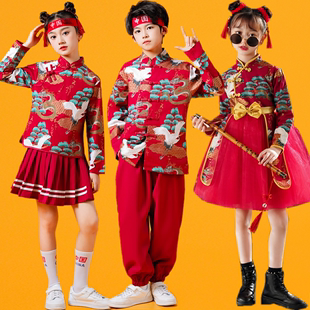 元旦大班开场舞中国范红色蓬蓬裙幼儿园中国风演出儿童古筝合唱服