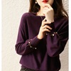大量女装2022秋冬设计感手工钉珠点缀圆领紫色毛衣针织衫