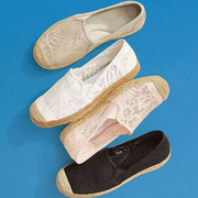 SIKAIWU渔夫鞋女款夏季透气蕾丝镂空平底一脚蹬懒人鞋老北京布鞋