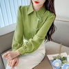 新中式国风盘扣磨毛衬衫女秋冬季复古翻领绿色衬衣设计感长袖上衣