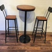 铁艺复古高脚椅吧台凳实木，桌椅组合咖啡厅奶茶店，酒吧圆方桌皮凳