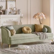 法式轻奢奶油风布艺沙发，现代简约小户型墨绿色，直排客厅ins艺术风