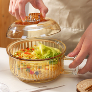 泡面玻璃碗带把手防烫家用微波炉，耐高温带盖大容量，透明专用泡面碗