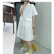 韩系chic小众大口袋单排扣日系衬衫裙2023夏法式慵懒冷淡风连衣裙