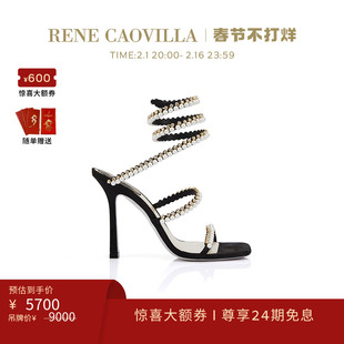 renecaovilla女士bettie系列，黑色珍珠超高跟凉鞋rc女鞋