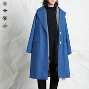 拾卡冬季时尚宝蓝色，气质高级感中长羊毛，呢大衣原创设计a406nl5243