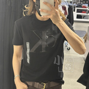Calvin Klein CK女士夏季舒适弹力棉休闲时尚亮片LOGO圆领短袖T恤