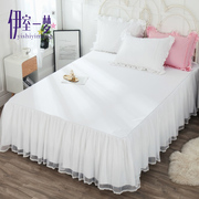 公主风纯色床裙式床罩纯棉单件全棉1.8m蕾丝网红床套防滑白色粉色