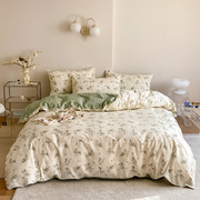 四件套纯棉100全棉床单被套，床上用品床笠款花卉4件套夏季床品套件