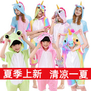 夏季儿童纯棉短袖卡通，动物连体睡衣天马恐龙，宝宝薄款男女学生表演