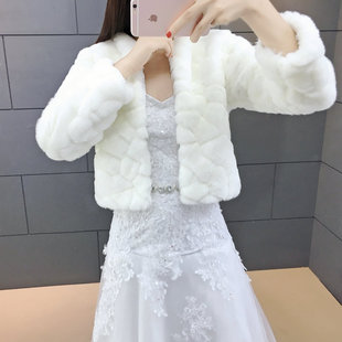冬季婚纱新娘披肩长袖韩版伴娘礼服，白色披肩大小码加厚保暖外套秋