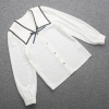 五兰米特卖女装春季法式海军领白色蝴蝶结雪纺长袖衬衫小衫