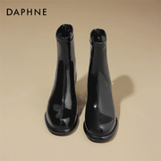 达芙妮Daphne ~真皮粗跟短靴女款气质马丁靴秋冬高跟鞋拉链时装靴