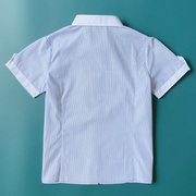 儿童校服条纹短袖衬衫蓝色，上衣男童女童白领，夏装班服中小学生衬衣