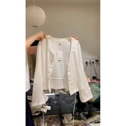 日系棉麻白色衬衫，2024女夏季薄款亚麻，防晒开衫外搭设计感上衣