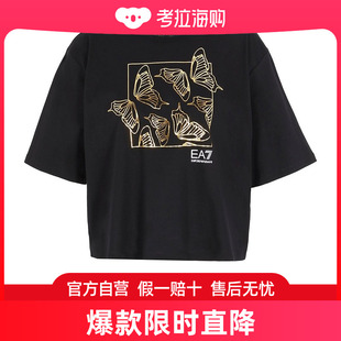 香港直邮Emporio Armani阿玛尼女士T恤花纹黑色短袖夏季清凉