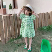 女童韩版裙花朵泡泡袖，连衣裙儿童娃娃公主裙，色彩夏装外贸童装